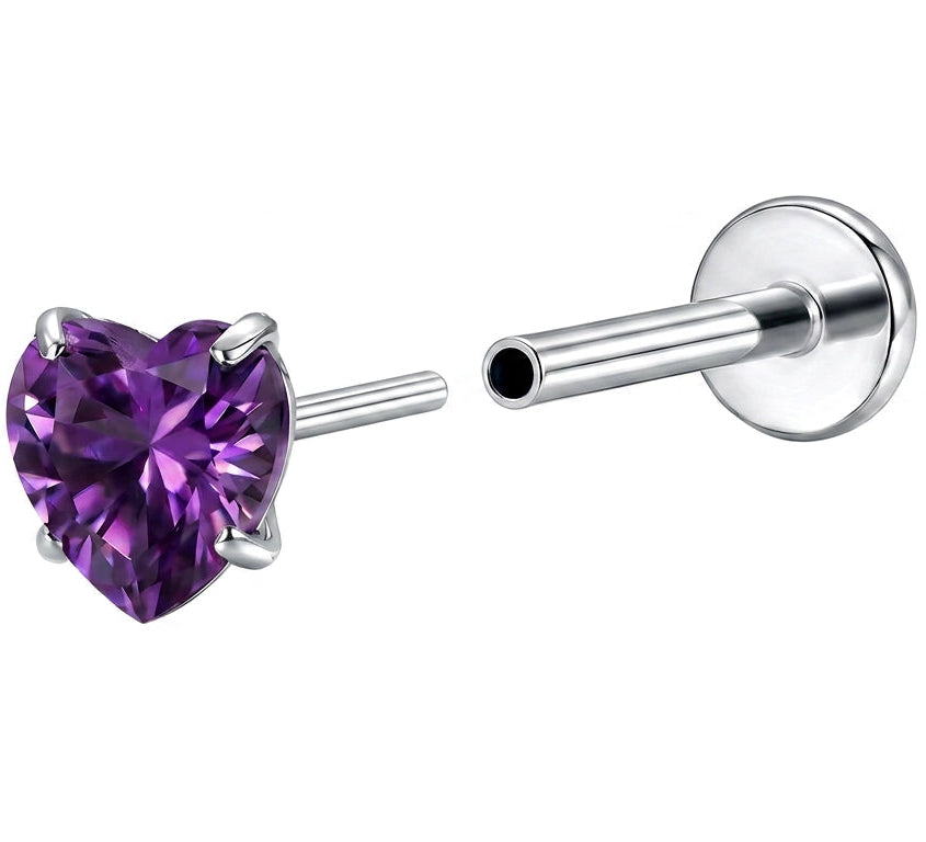 Titanium Multisize Amethyst Heart-Cut Stud (Push Pin)