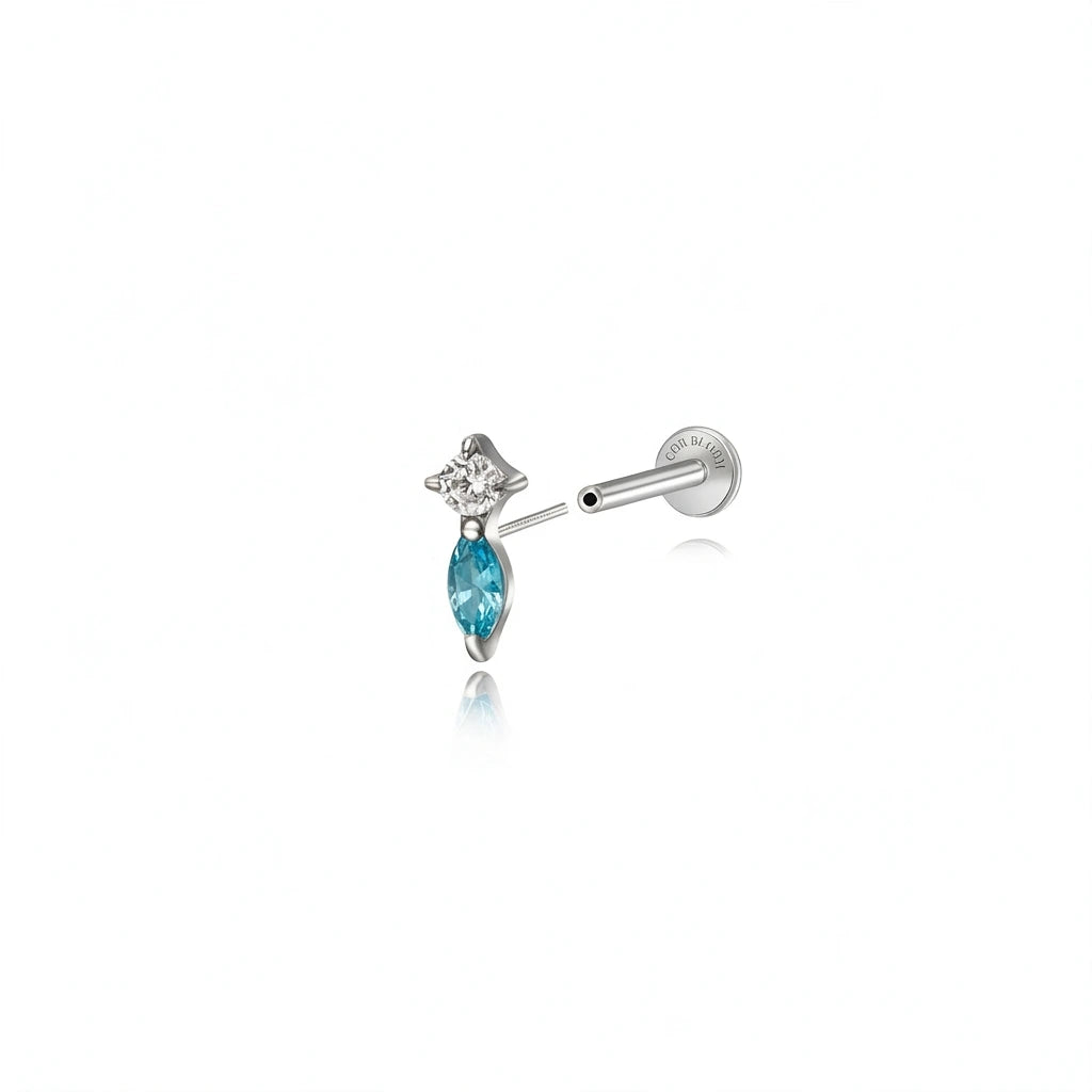 Titanium Eve Mini Marquise Stud - Aquamarine