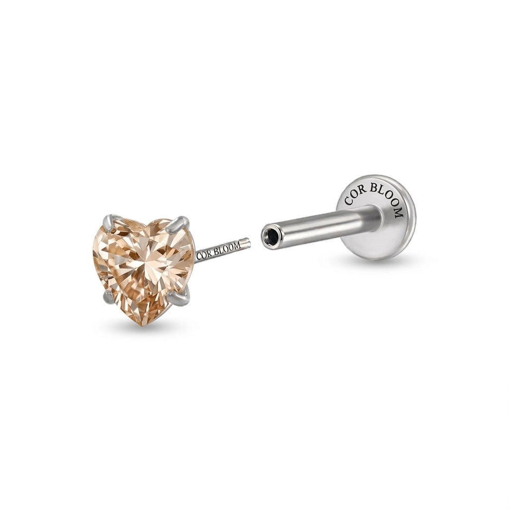 Titanium Multisize Champagne Heart-Cut Stud (Push Pin)