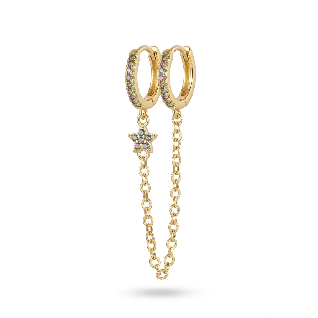 Aleena Pave Star Chain Earring - Dark Iridescent