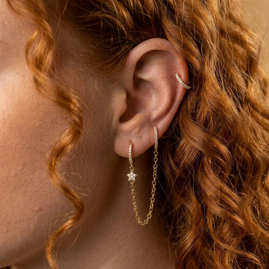 Aleena Pave Star Chain Earring - White Crystal