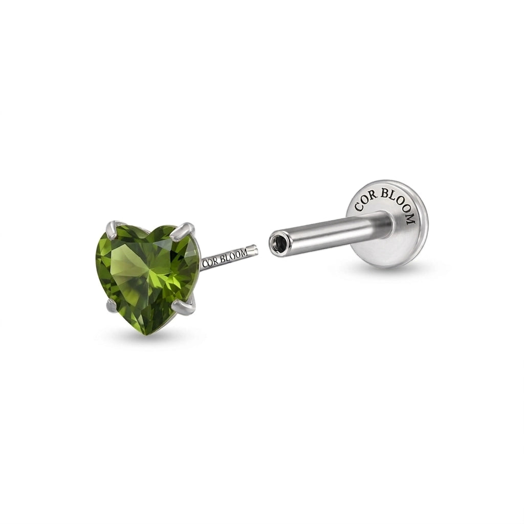 Titanium Multisize Peridot Heart-Cut Stud (Push Pin)
