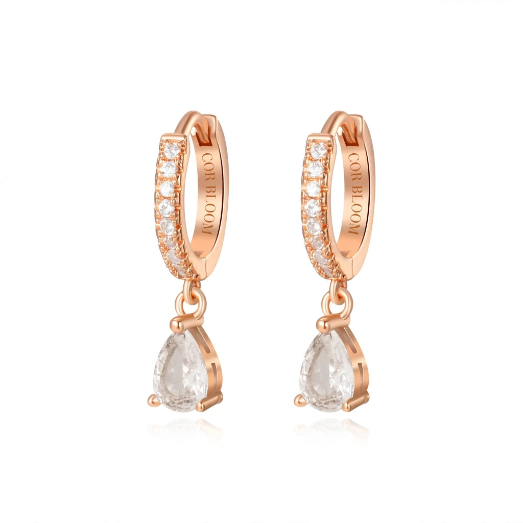 Boucles d’oreilles créoles goutte d’eau Perry, cristal blanc