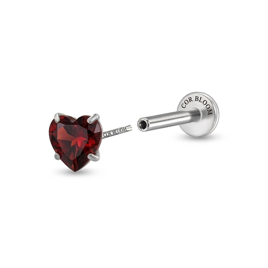 Titanium Multisize Red Garnet Heart-Cut Stud (Push Pin)