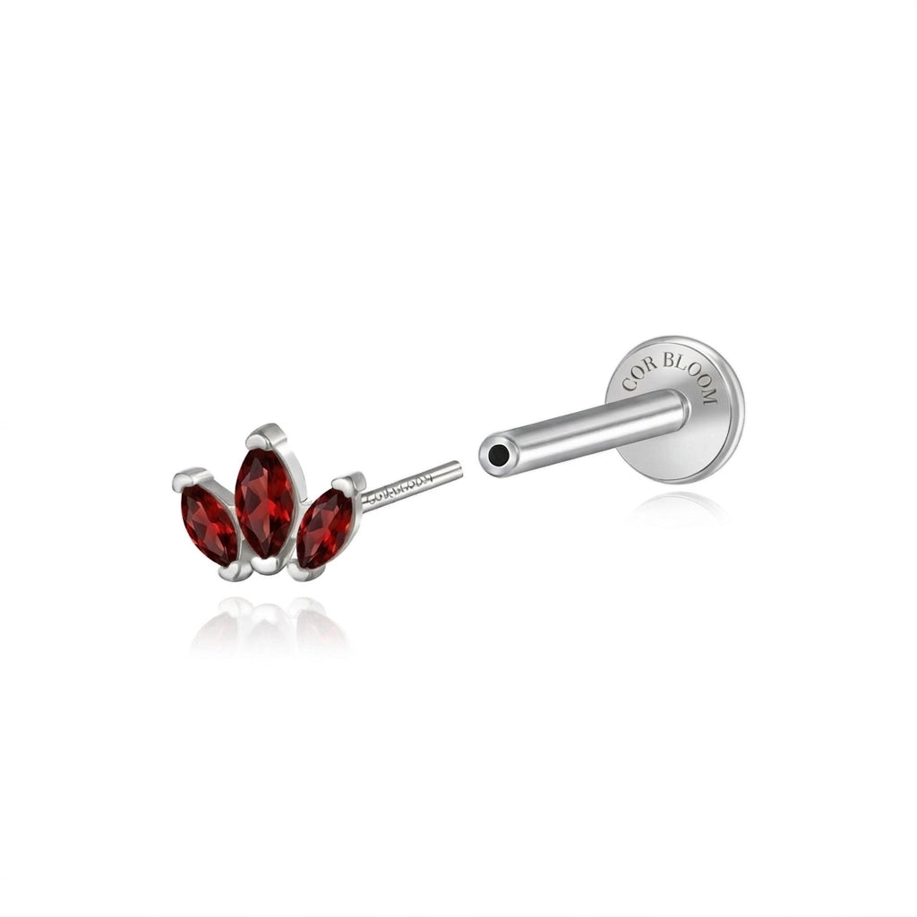 Myla Red Garnet Three-Petal Flat Back Stud