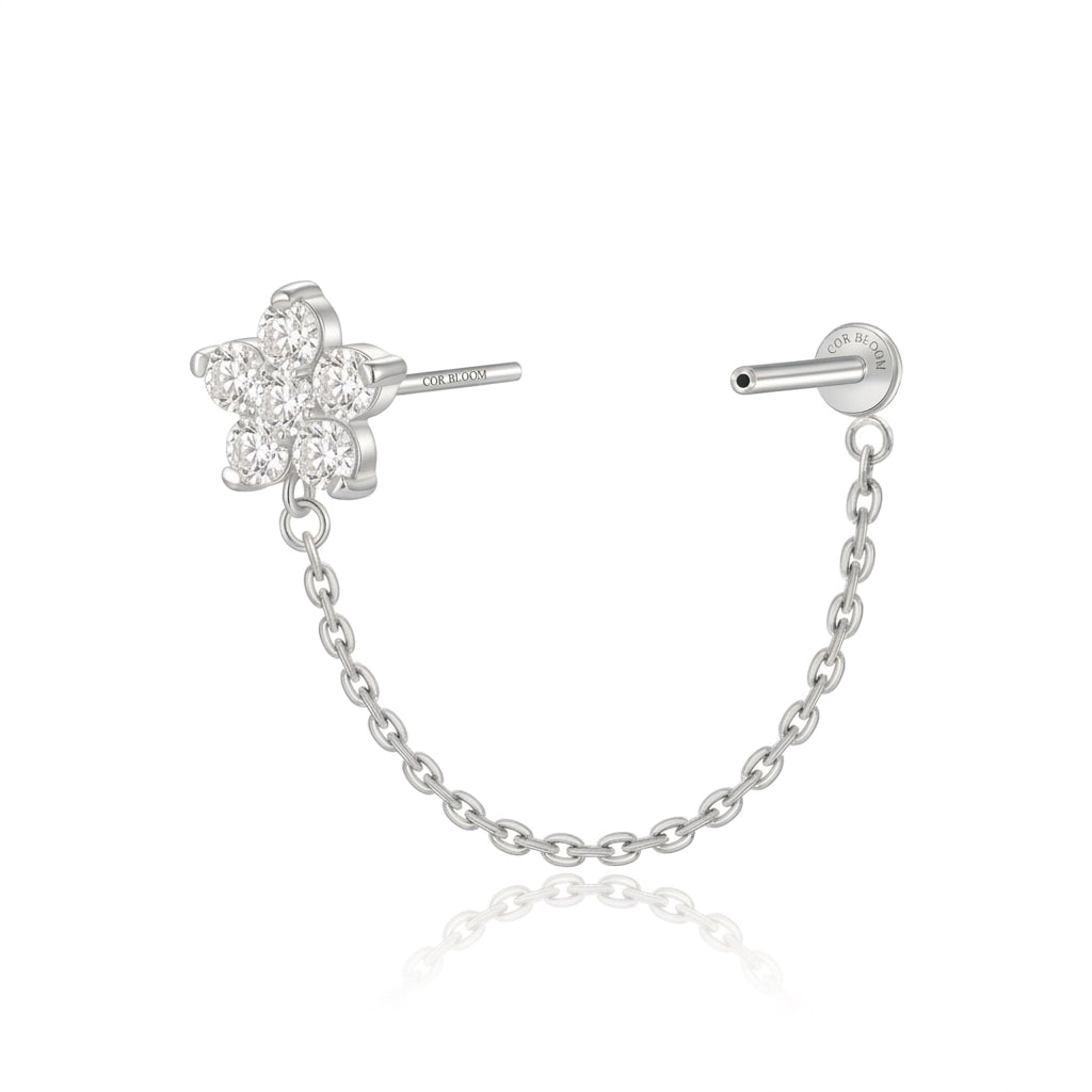 Titanium Nova Flower Connected Chain Stud