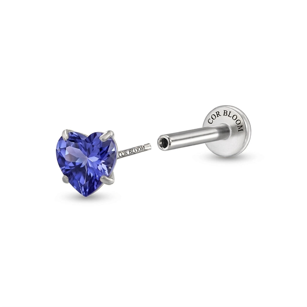 Titanium Multisize Tanzanite Heart-Cut Stud (Push Pin)
