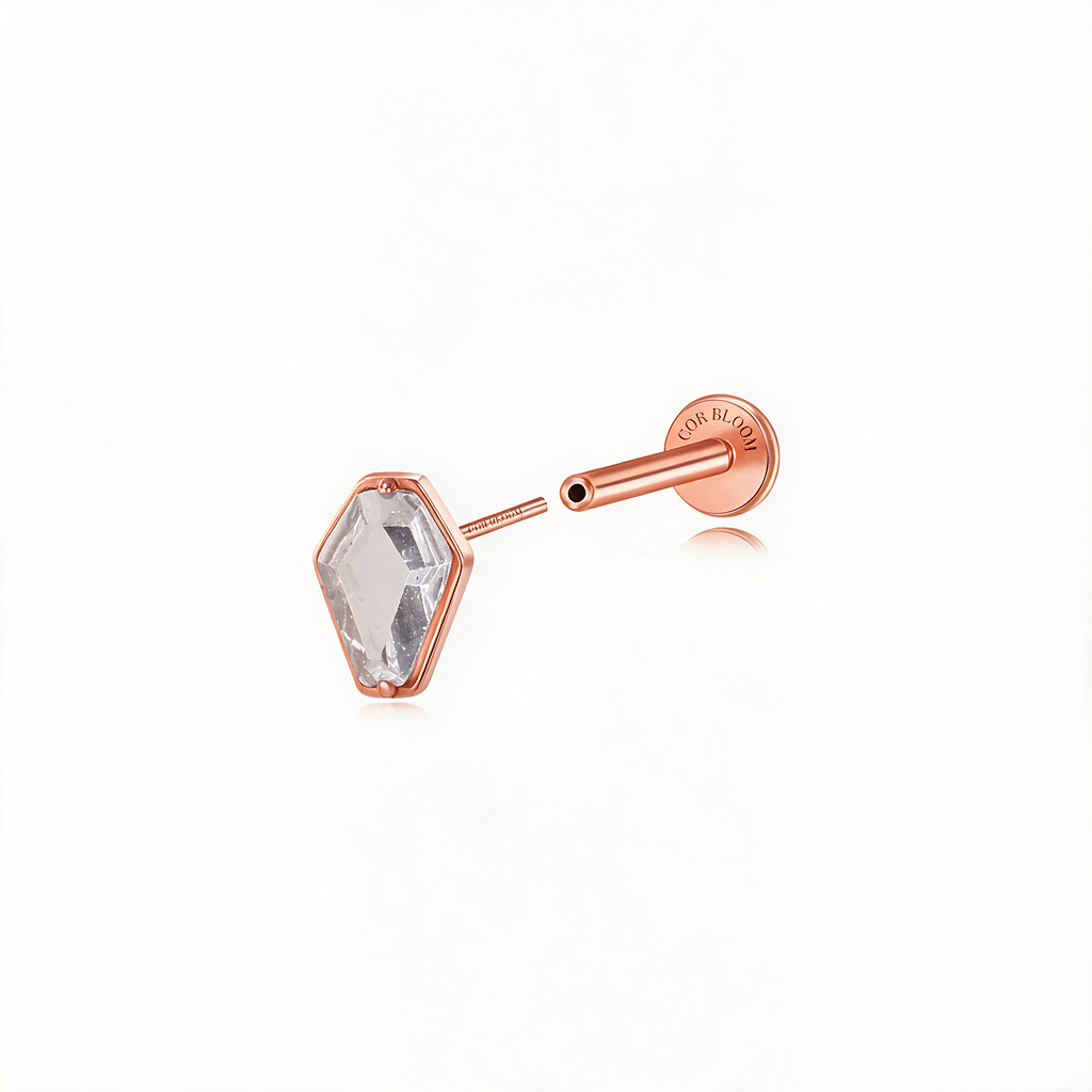 Titanium Hexagon Mirror Flat Back Stud - Diamond