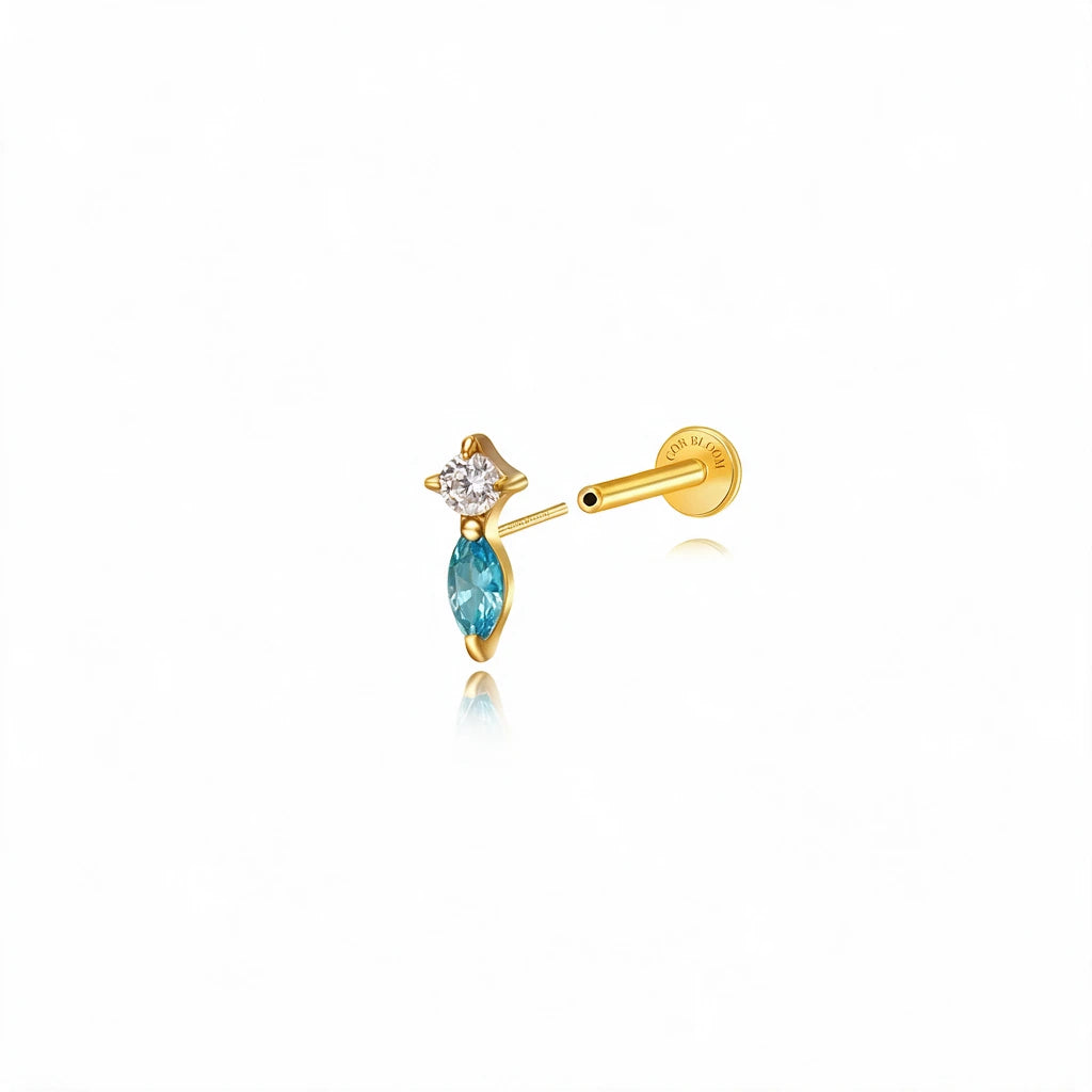 Titanium Eve Mini Marquise Stud - Aquamarine