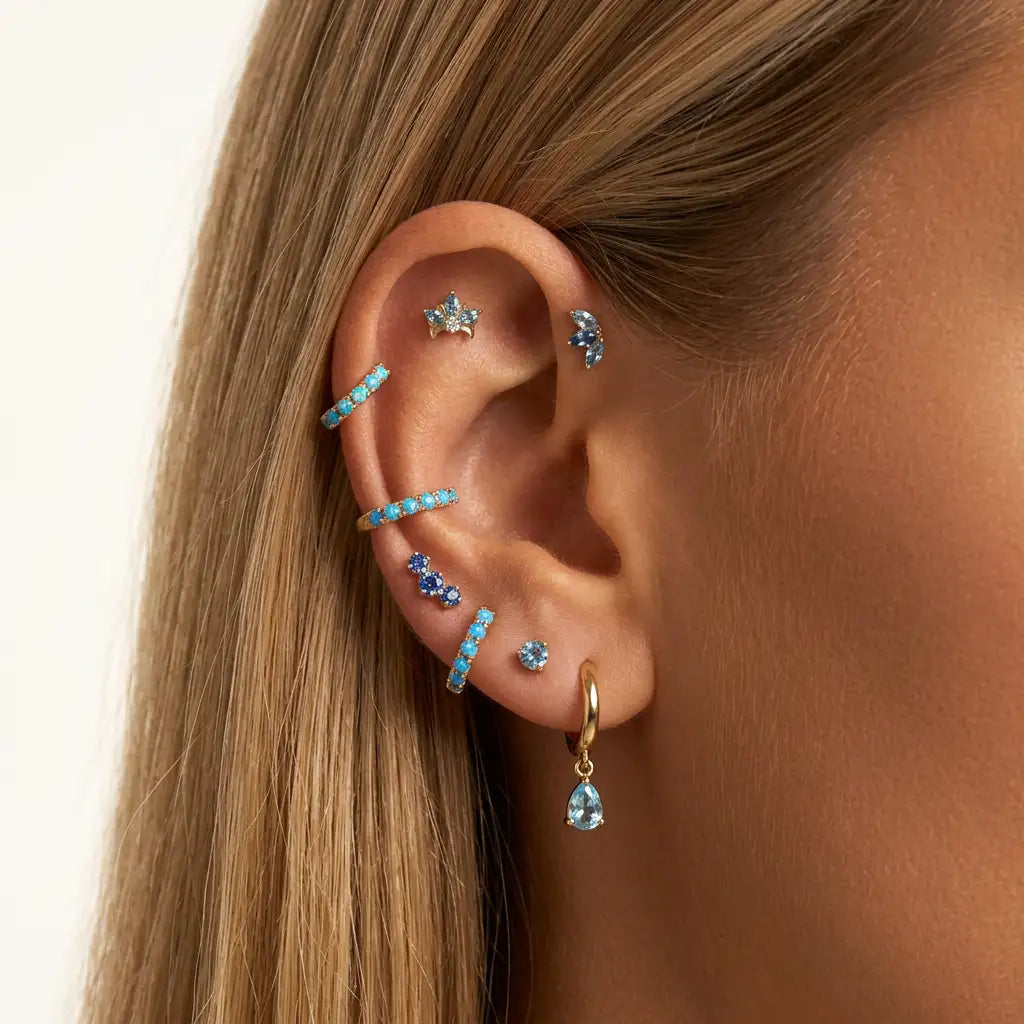 Titanium Kratos 3-Petal Blue Sapphire & Aquamarine Stud - Serenity