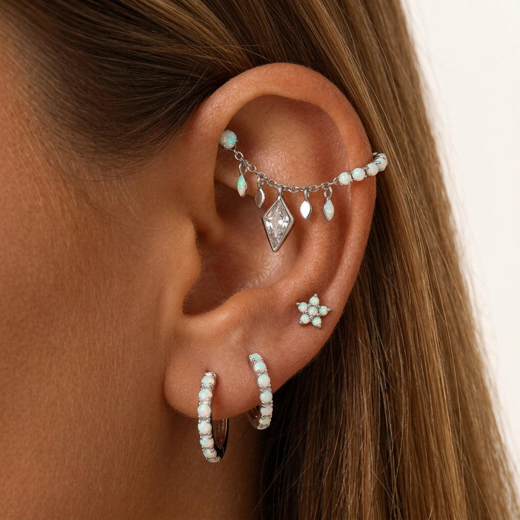 White Opal Jasmine Flower Flat Back Stud