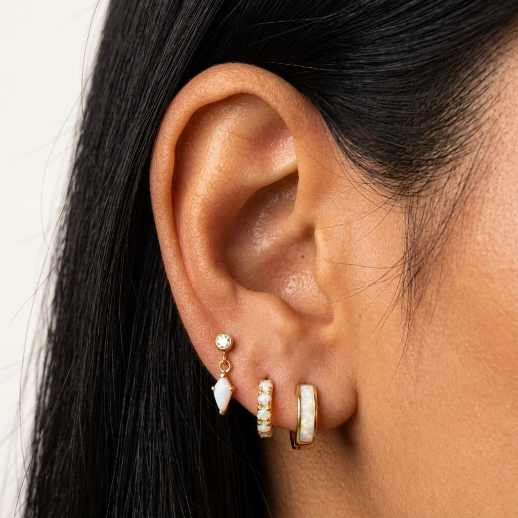 Titanium Kehlani Precious White Opal Kite Push Pin Stud