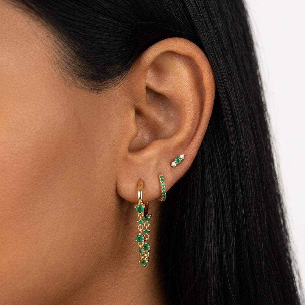 Livia Green Emerald Dangling Chain Hoop Earring