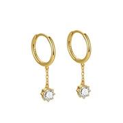 Dangling Chain CZ Hoop Earrings