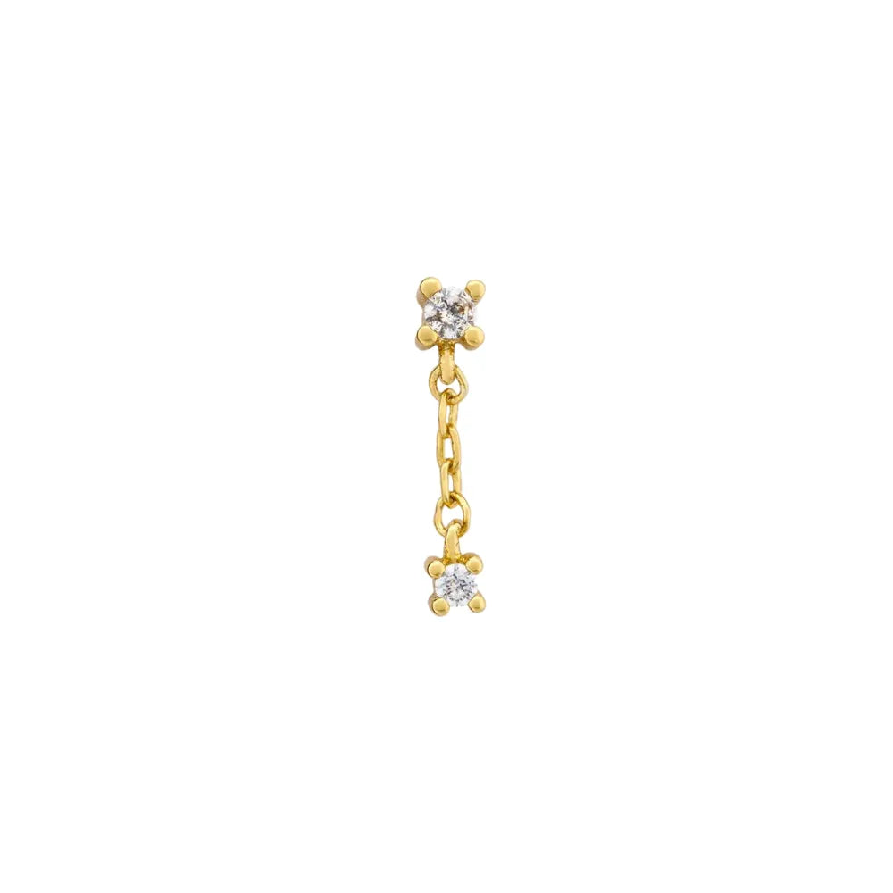 Hypoallergenic No-poking Long Chain Flat Back Stud For Her Gold Earrings