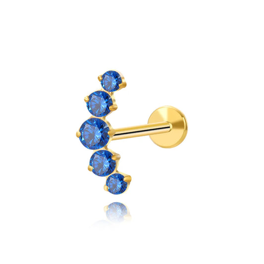 Titanium Blue Sapphire Five Stone Cluster Flat Back Stud