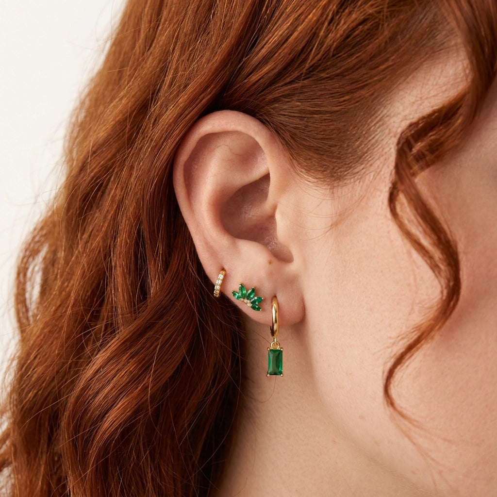 Titanium Xanthe Green Emerald Lotus Flat Back Stud