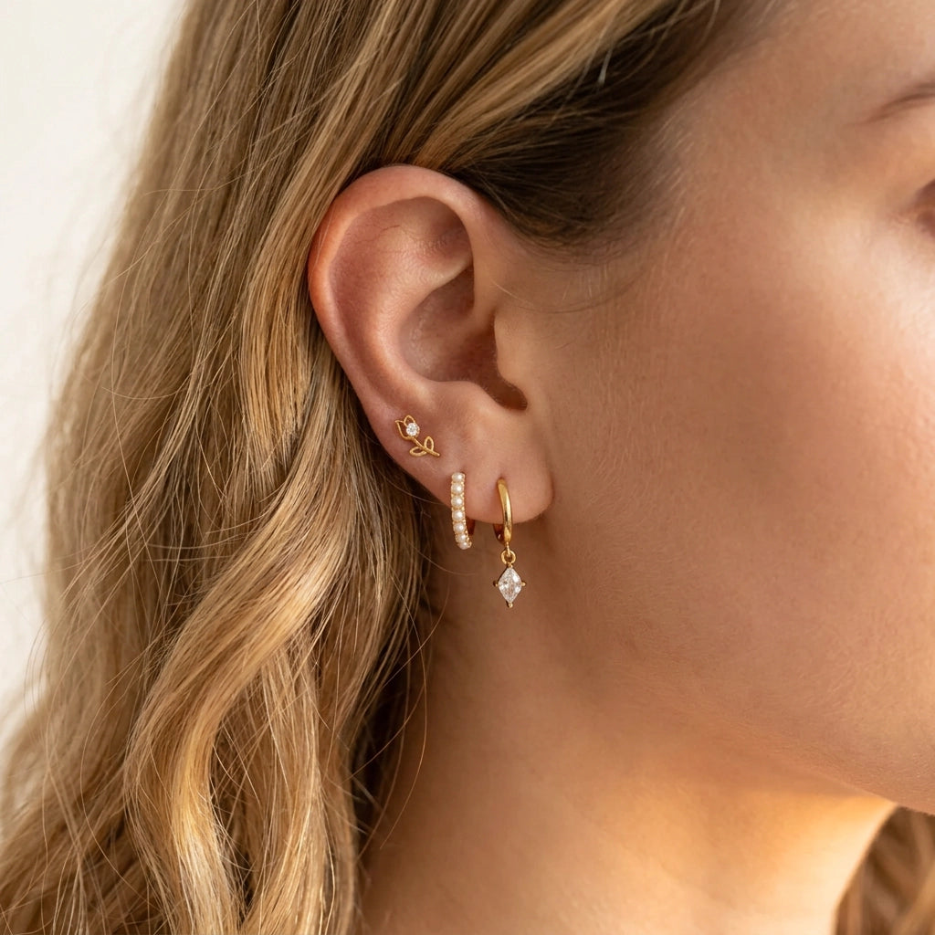 Laurel White Pearl Hoop Earrings