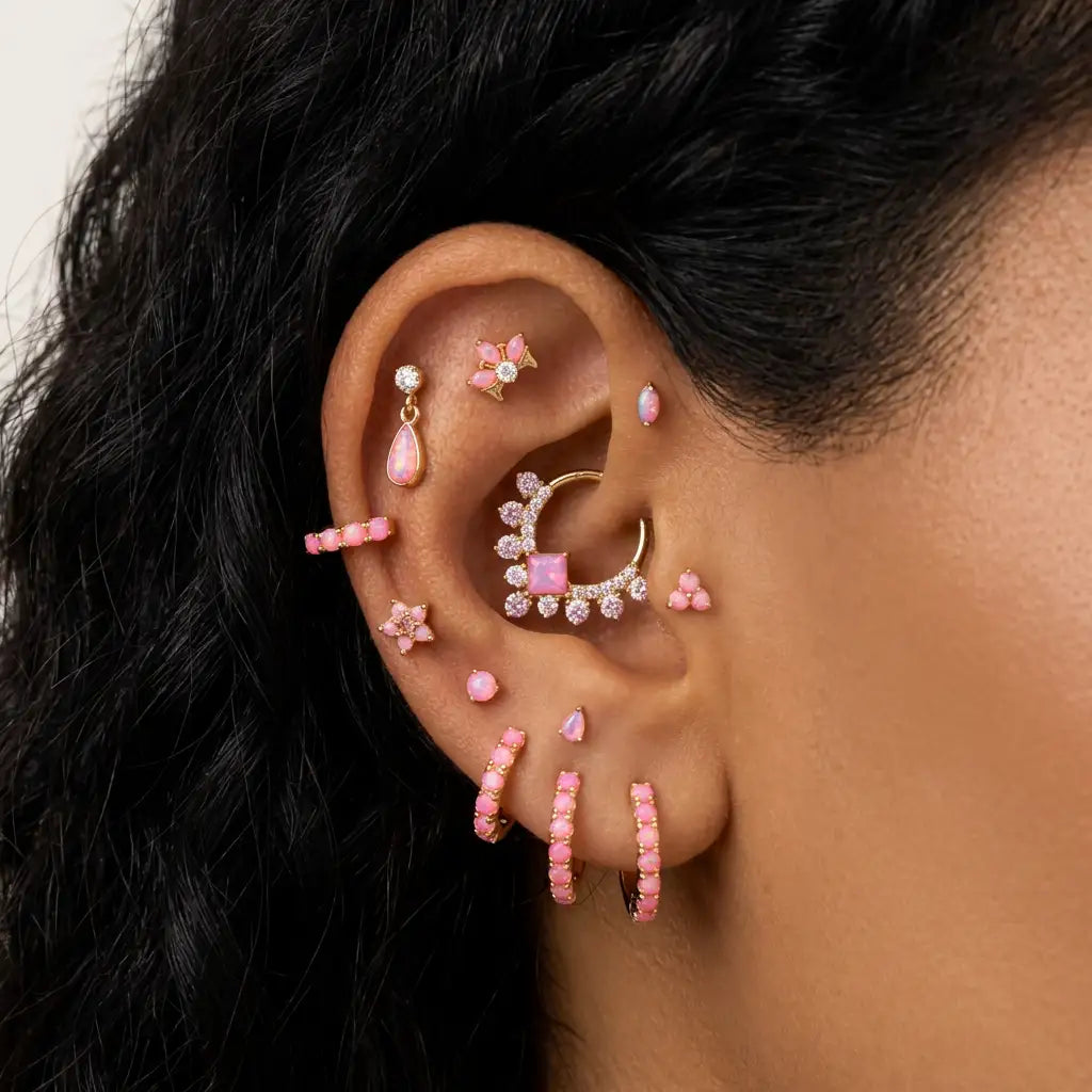 Yianna Pink Opal Hoop Earrings