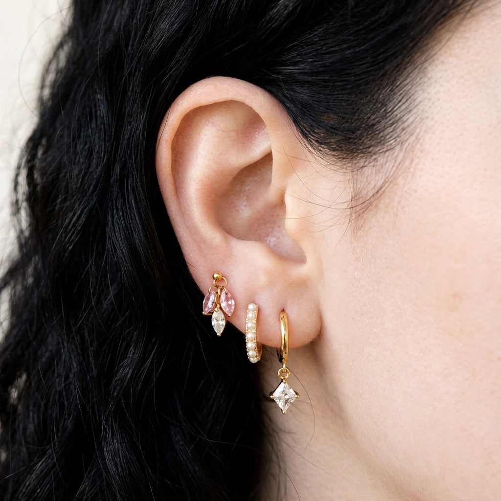 Laurel White Pearl Hoop Earrings