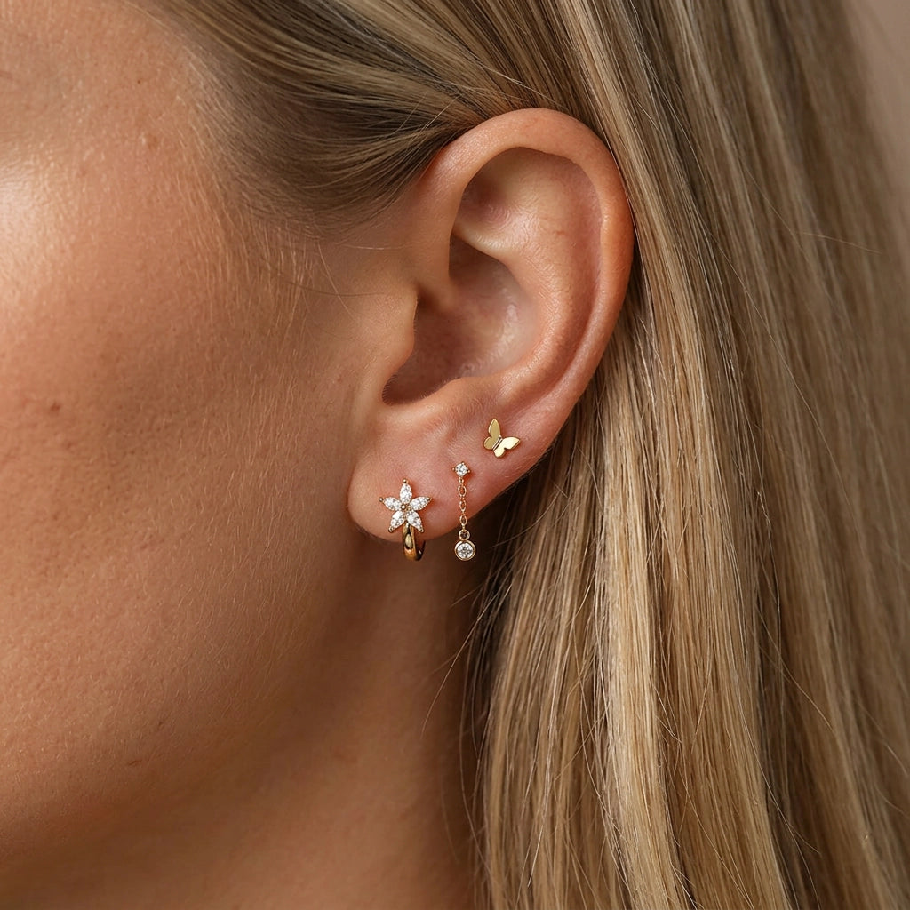 Ella Crystal Flower Huggie Earring