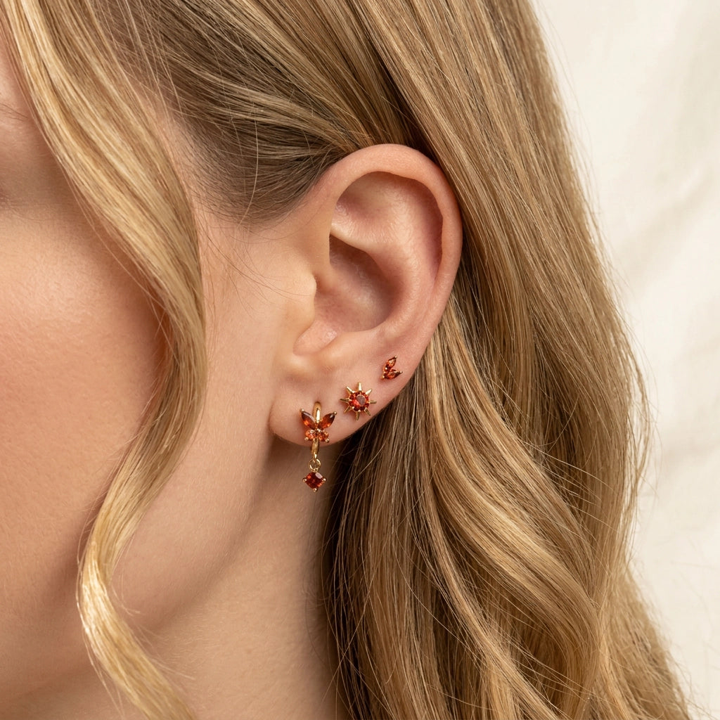 Titanium Akosua Mini Duo Petal Red Garnet Stud