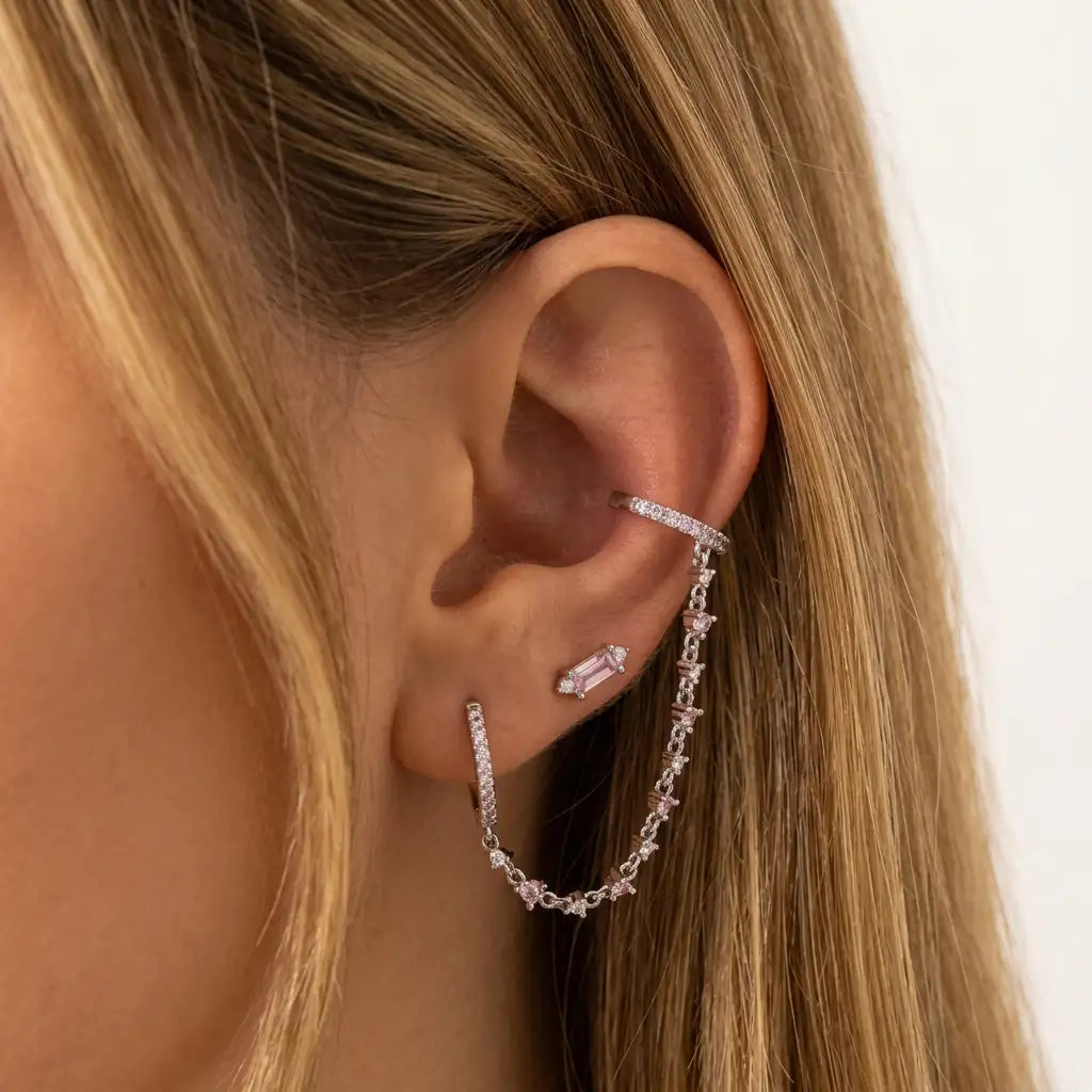 Iceland Dainty Baguette Flatback Stud – Pink Tourmaline