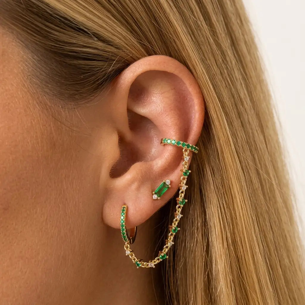 Iceland Dainty Baguette Flatback Stud – Green Emerald