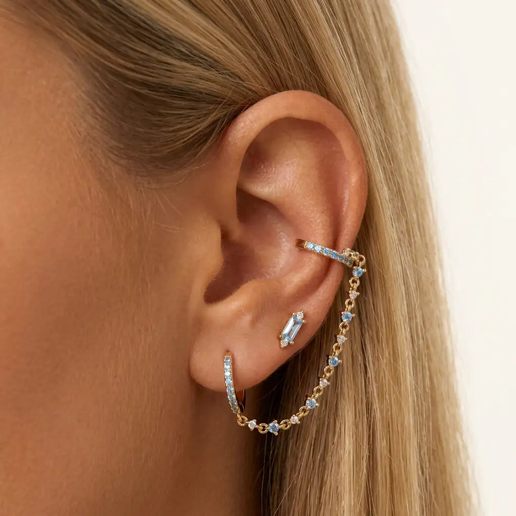 Iceland Dainty Baguette Flatback Stud – Aquamarine