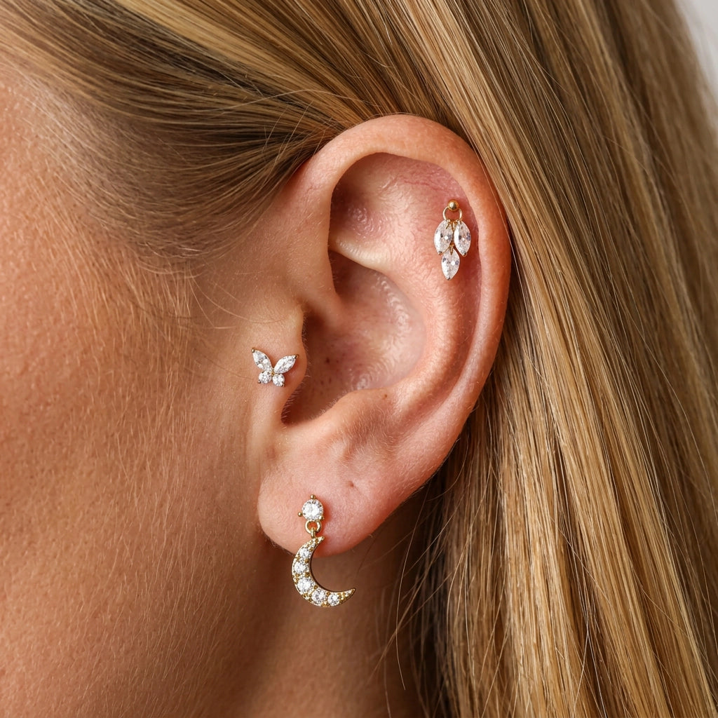 Titanium Liberty Crystal Butterfly Flat Back Stud