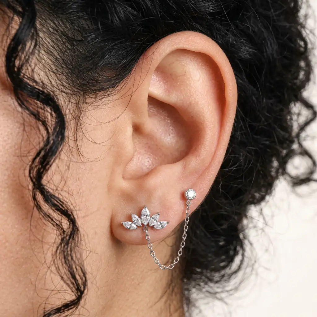 Titanium Aphrodite Diamond Crown Double Piercing Flat-Back Studs