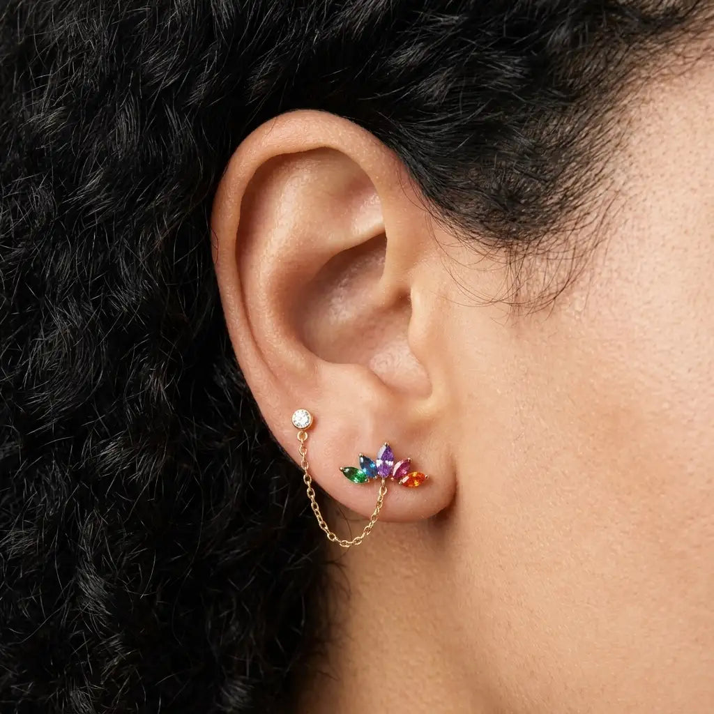 Titanium Aphrodite Rainbow Crown Double Piercing Flat-Back Studs