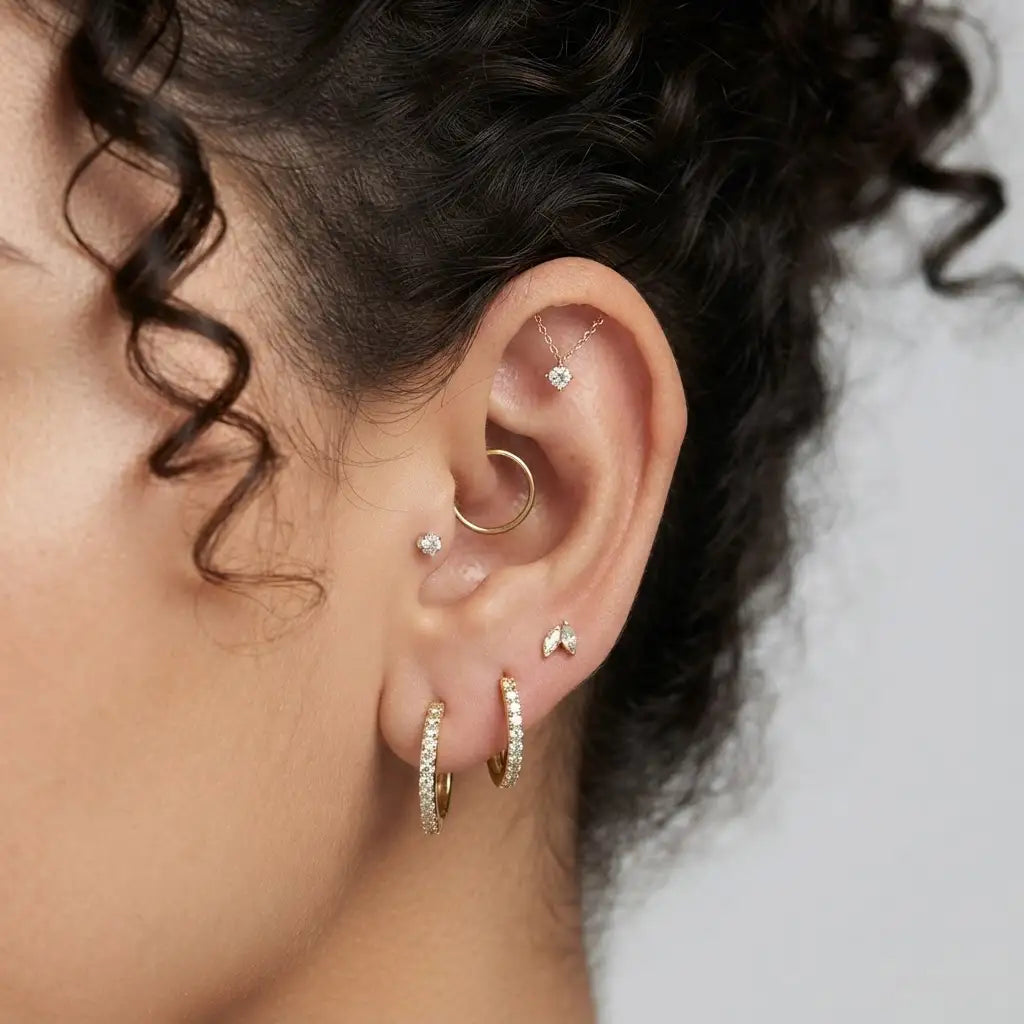 Titanium Liberty Diamond Dangle Stud - Vertical Helix & Hidden Rook