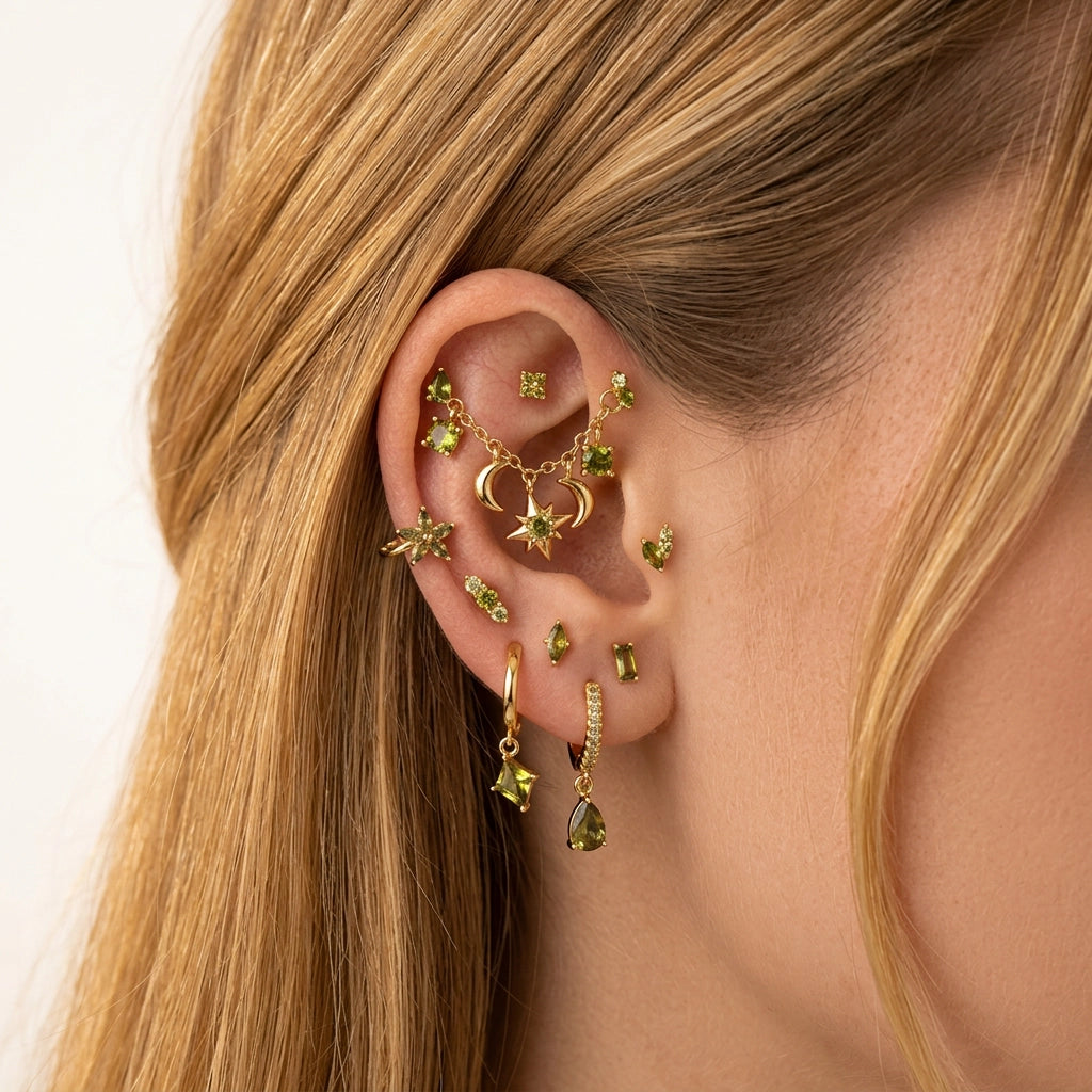 Titanium Akosua Mini Duo Petal Peridot Yellow Stud