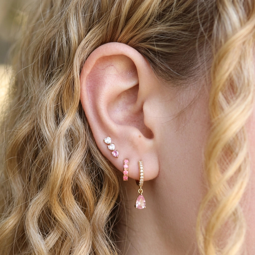 Titanium Adelpha Trio Heart Stud - Gradient Pink