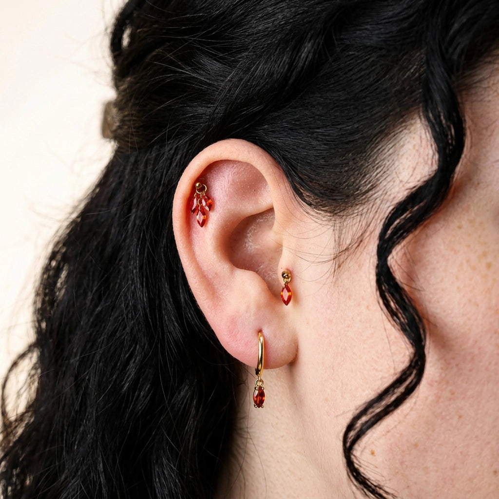 Titanium Red Garnet Floating Marquise Stud | Vertical Helix Stud