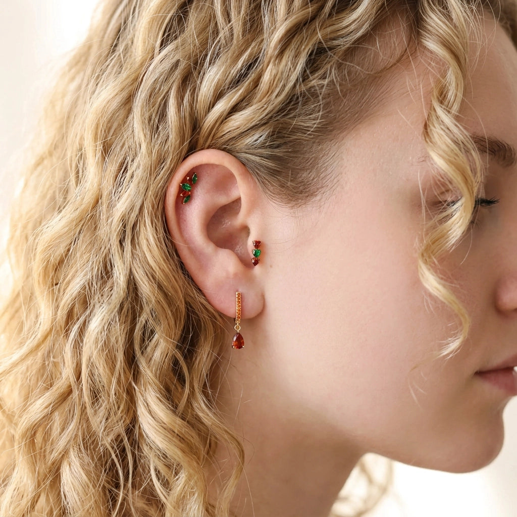 Titanium Adelpha Trio Heart Stud - Fiesta