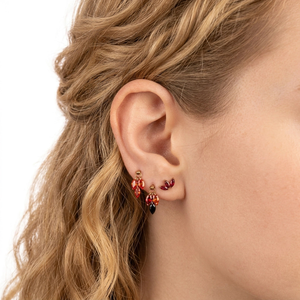 Sicilian Orange - Titanium Floating Plume Flat Back Earring | Vertical Helix Stud