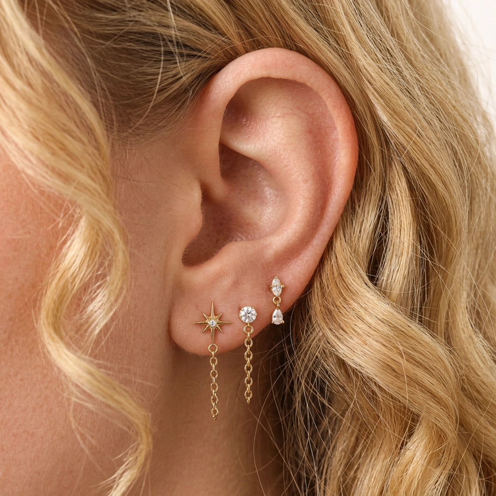 Titanium Elise Solitaire Diamond Connected Chain Stud