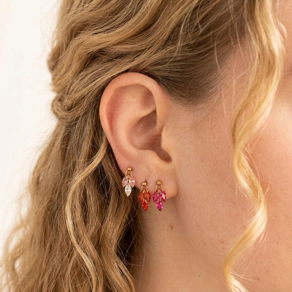 Pink Spring - Titanium Floating Plume Flat Back | Vertical Helix Stud