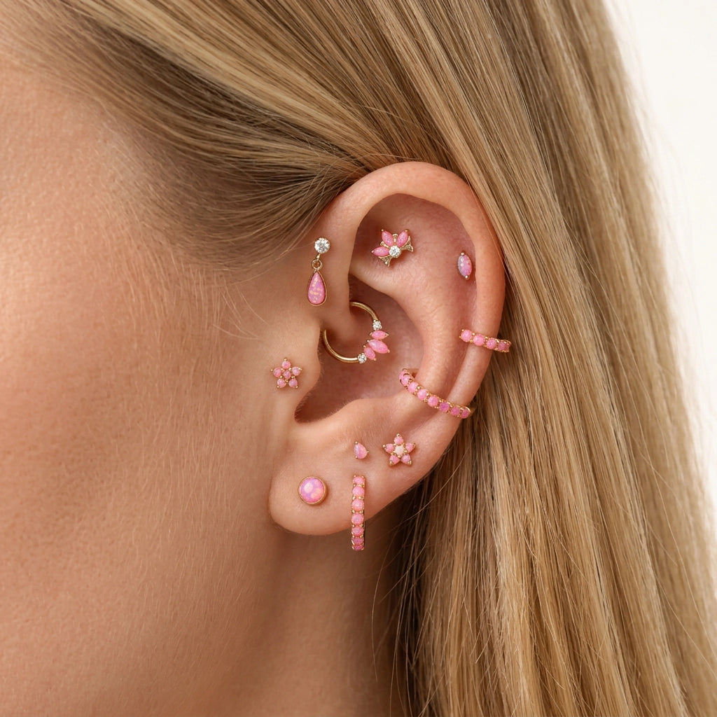 Titanium Elynn Pink Opal Marquise Flat Back Stud