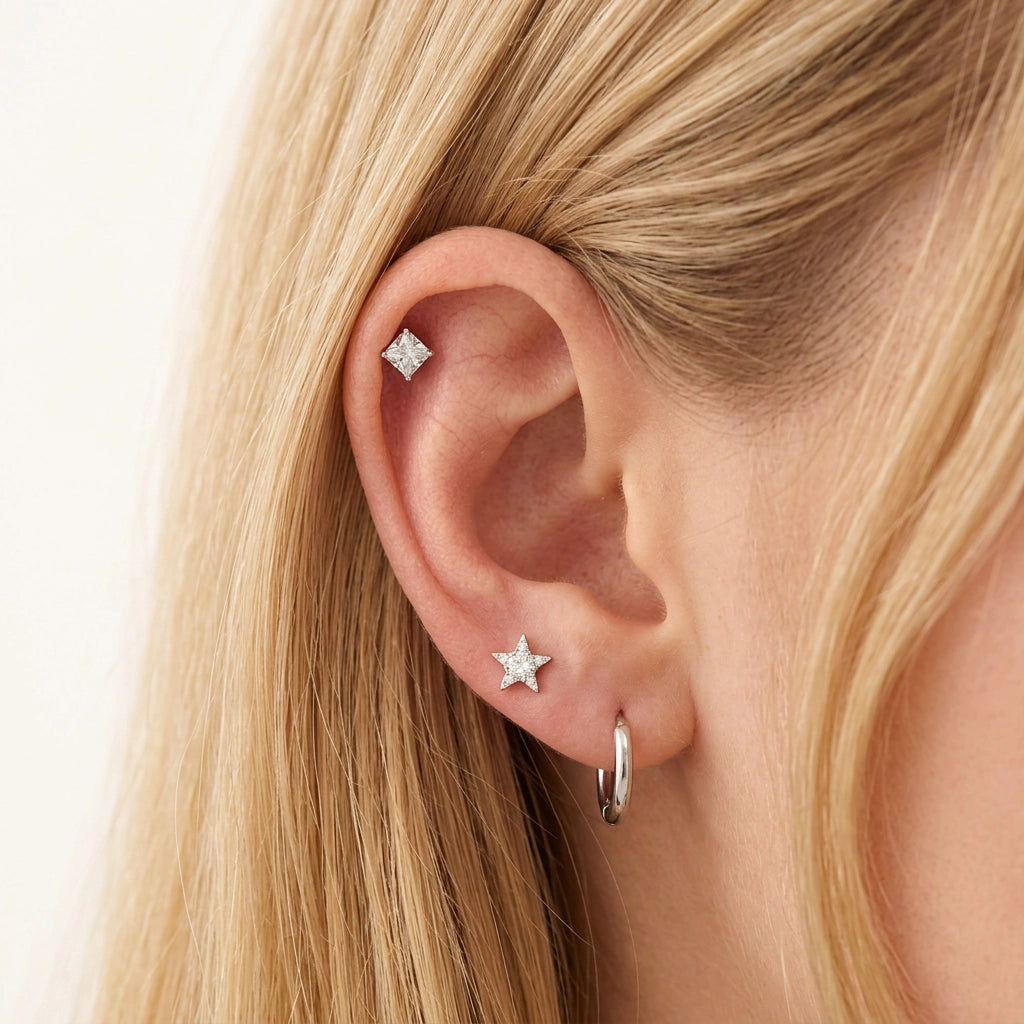 Titanium Astra Dainty Diamond Star Flat Back Stud