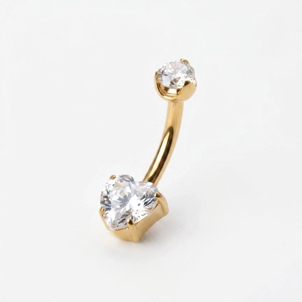 Titanium Simple Heart Belly Ring - White Diamond