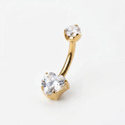 Titanium Simple Heart Belly Ring - White Diamond