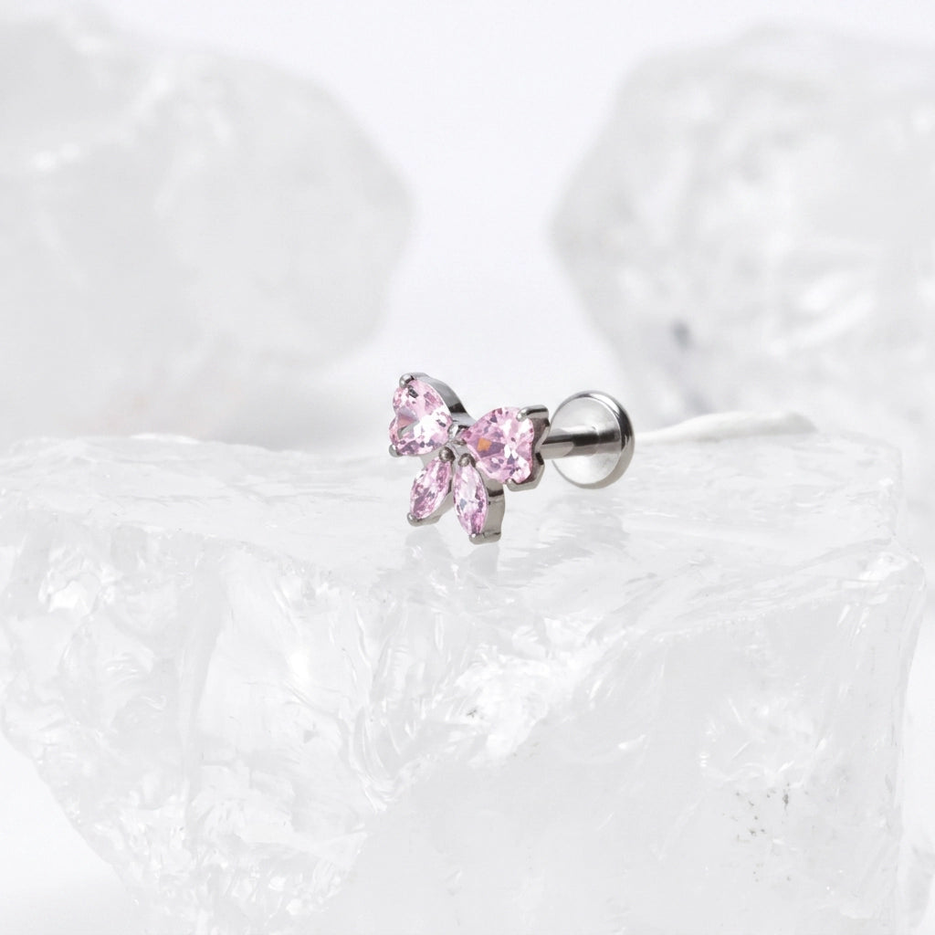 Titanium Daphne Pink Ribbon Bow Flat Back Stud