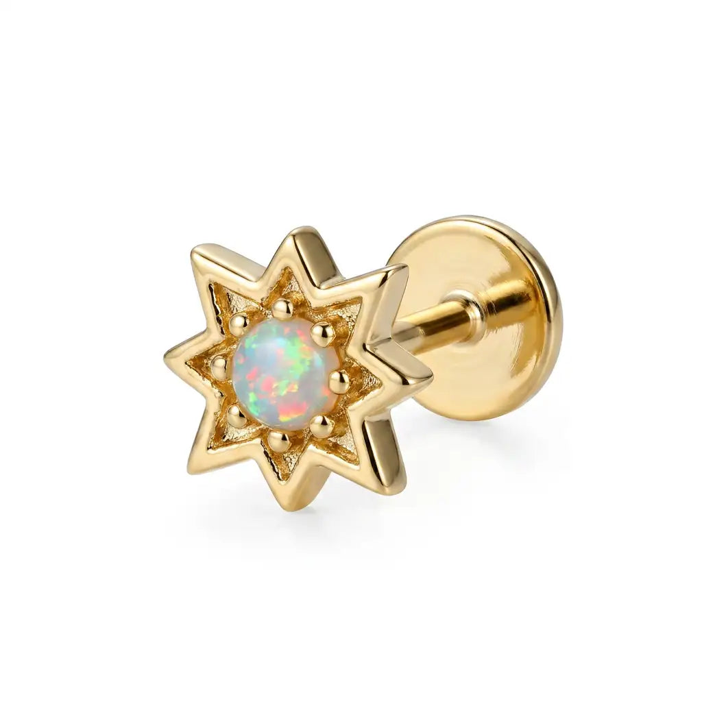 Athena White Opal Northern Star Flat Back Stud