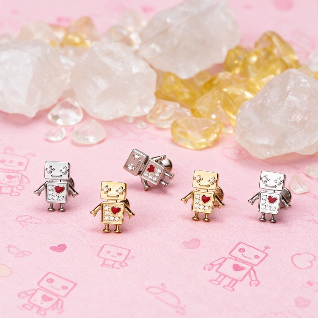 Titanium Mr. Robot Flat Back Stud - Red Heart