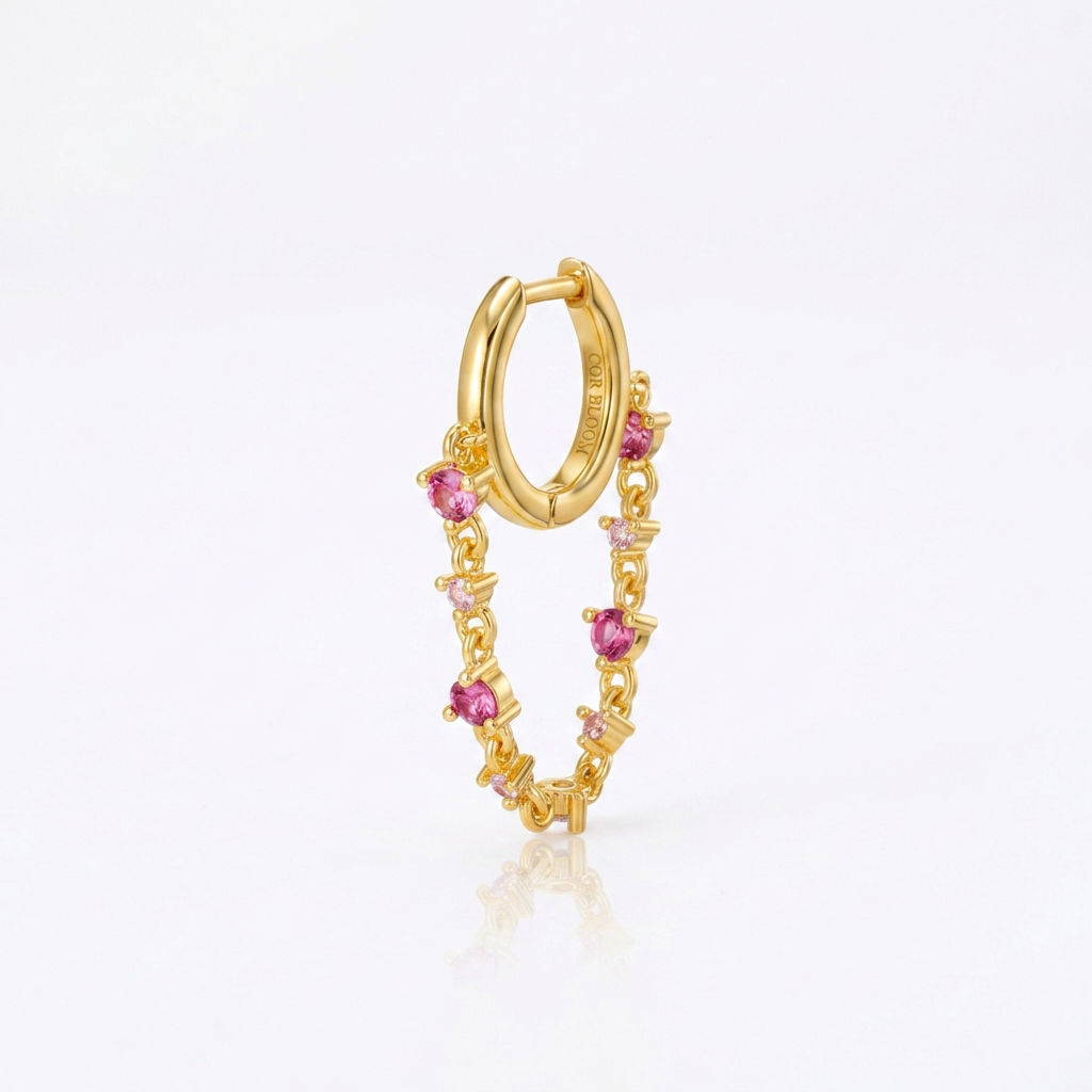 Livia Ruby Dangling Chain Hoop Earring