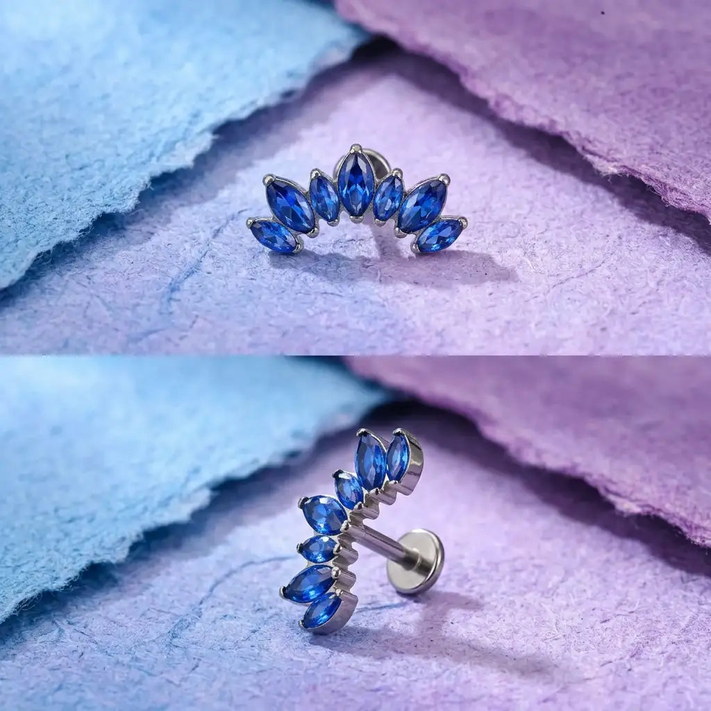 Titanium Sapphire 7-Petal Crown Flat Back Stud