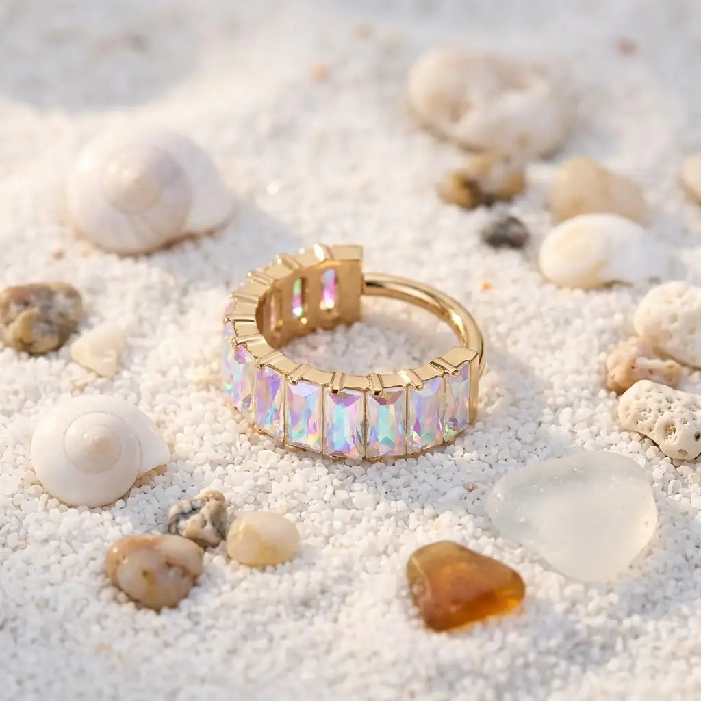 Titanium Northern Lights Gemstone Sugar Clicker | AB Conch Hoop